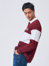 Offical Burgundy White Oversized Full Sleeve Polo T-Shirt