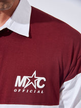 Offical Burgundy White Oversized Full Sleeve Polo T-Shirt