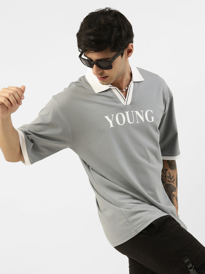 Young Light Grey Oversized Polo T-shirt