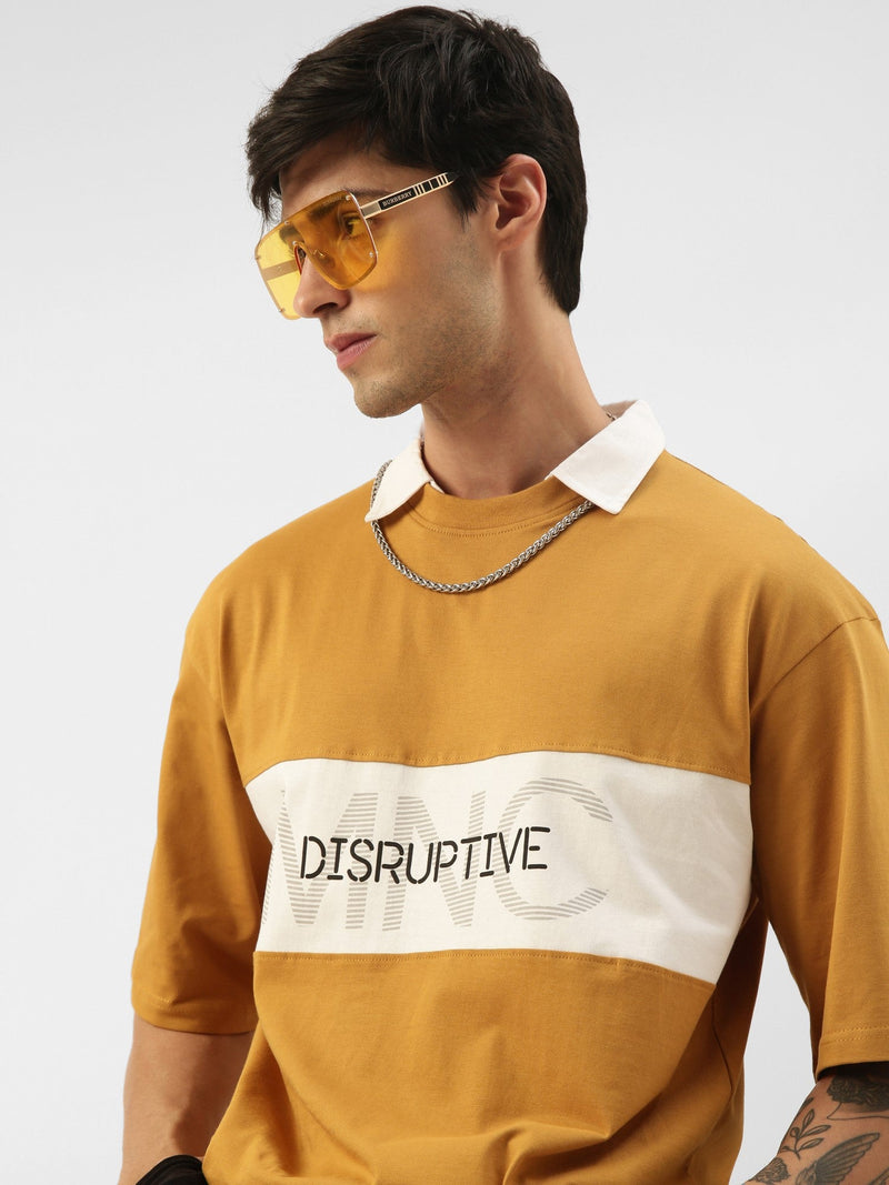 Disruptive Mustard White Oversized Polo T-shirt