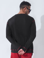Corn Stitch Black Oversized Full Sleeve T-Shirt