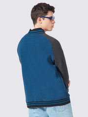 Solid Navy Varsity Full Sleeve Jacket