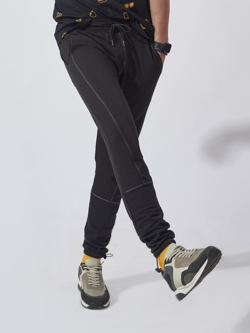 Black Solid Stich Joggers