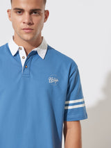 Vintage Denim Blue & White Oversized Polo T-Shirt