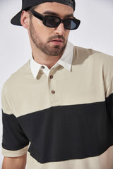 Biscuit Black Oversized Varsity Polo T-shirt