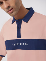 California Pink & Navy Oversized Polo T-Shirt
