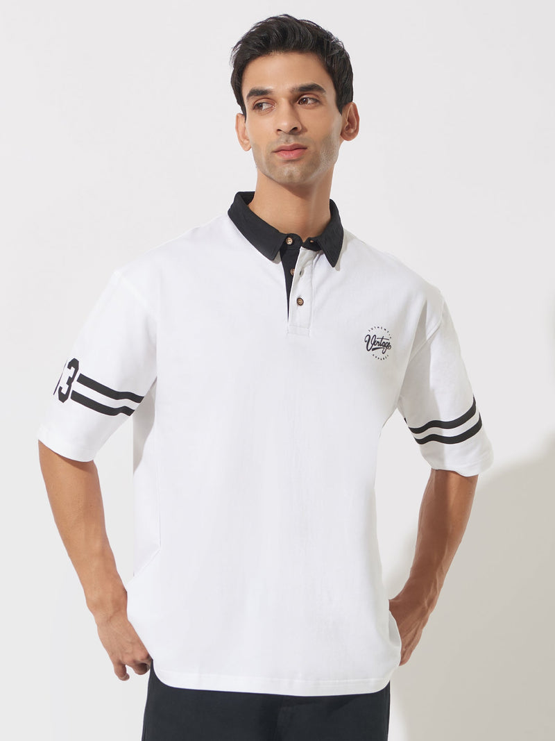 Vintage White & Black Oversized Polo T-Shirt