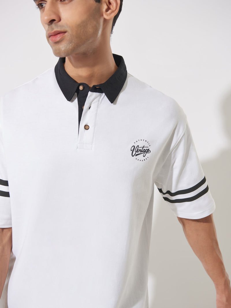 Vintage White & Black Oversized Polo T-Shirt
