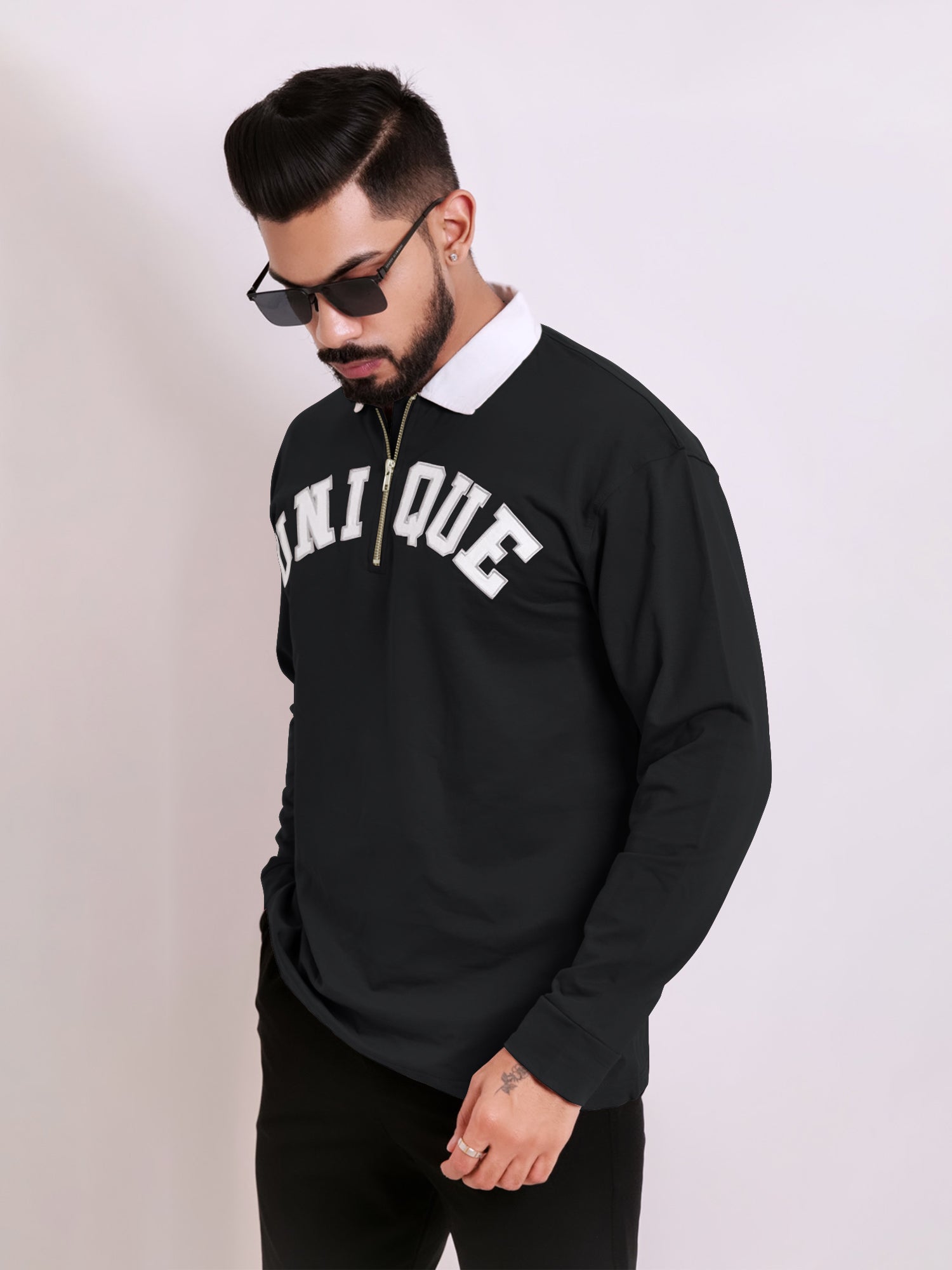 Half Zip Unique Black Fullsleeve Polo Tshirt