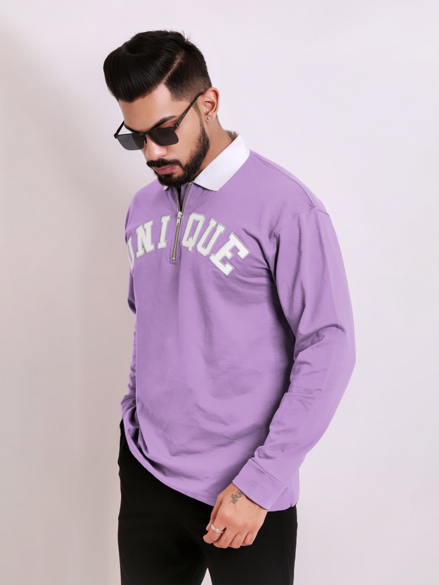 Half Zip Unique Lavender Fullsleeve Polo Tshirt