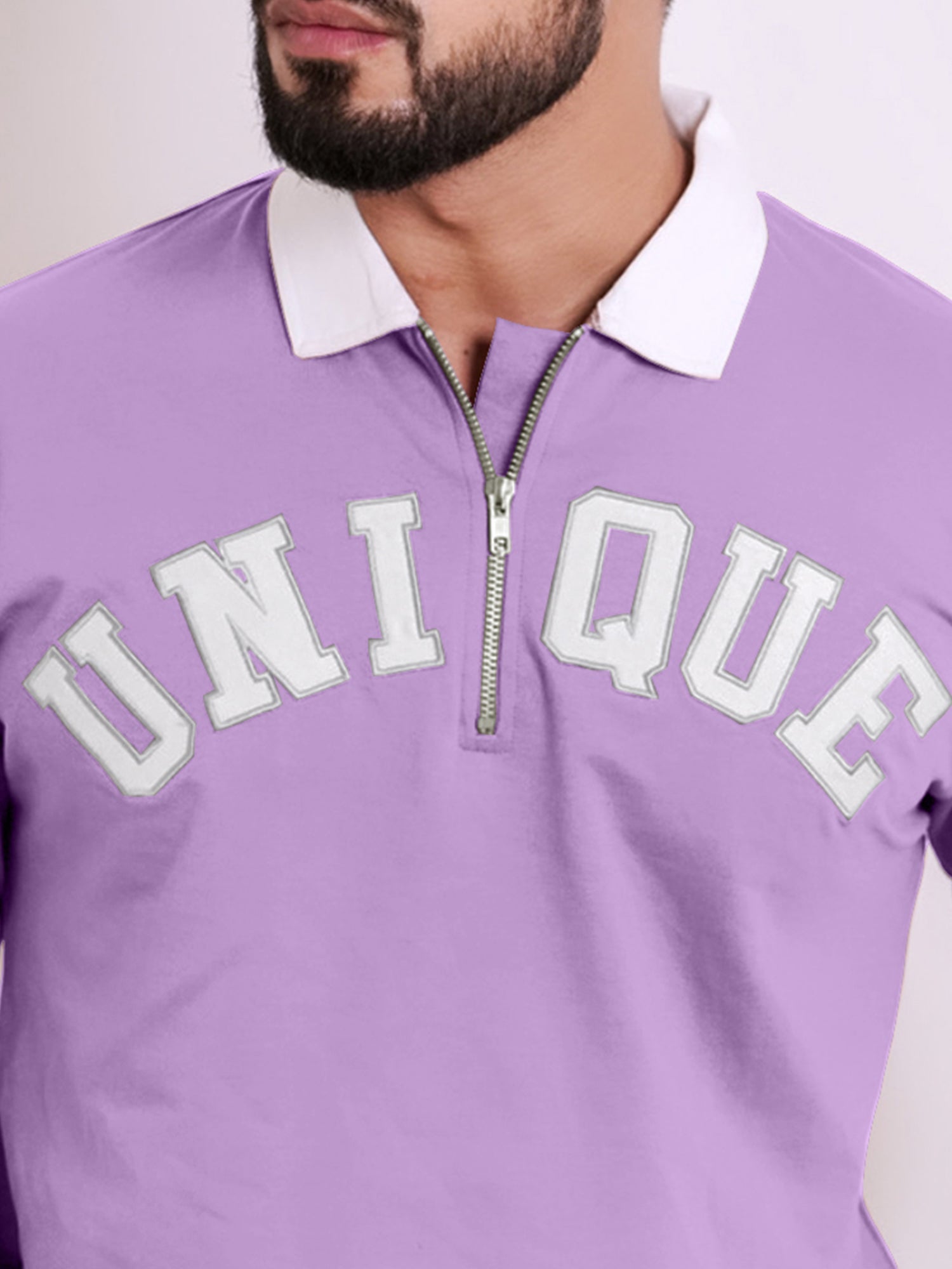 Half Zip Unique Lavender Fullsleeve Polo Tshirt