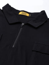 Cargo Pocket Black Zipper Polo T-shirt