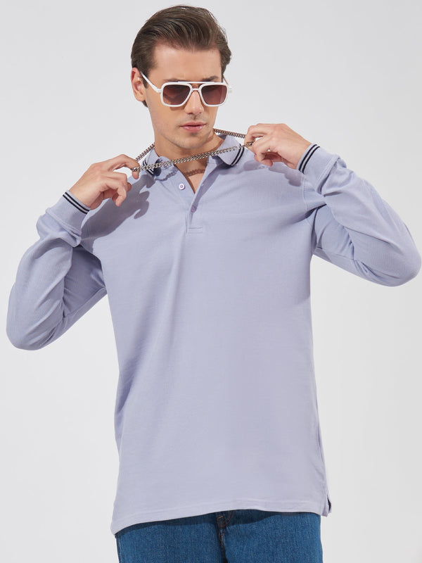Triple Tuck Pique Light Lavender Full Sleeve Polo T-Shirt