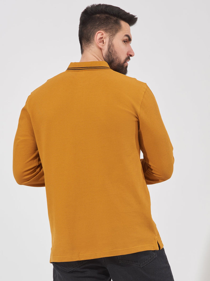 Triple Tuck Pique Mustard Polo Full Sleeve Polo T-Shirt