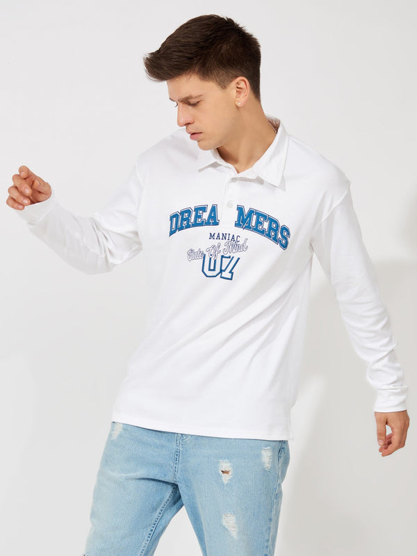 Dreams White Full Sleeve Polo T-Shirt