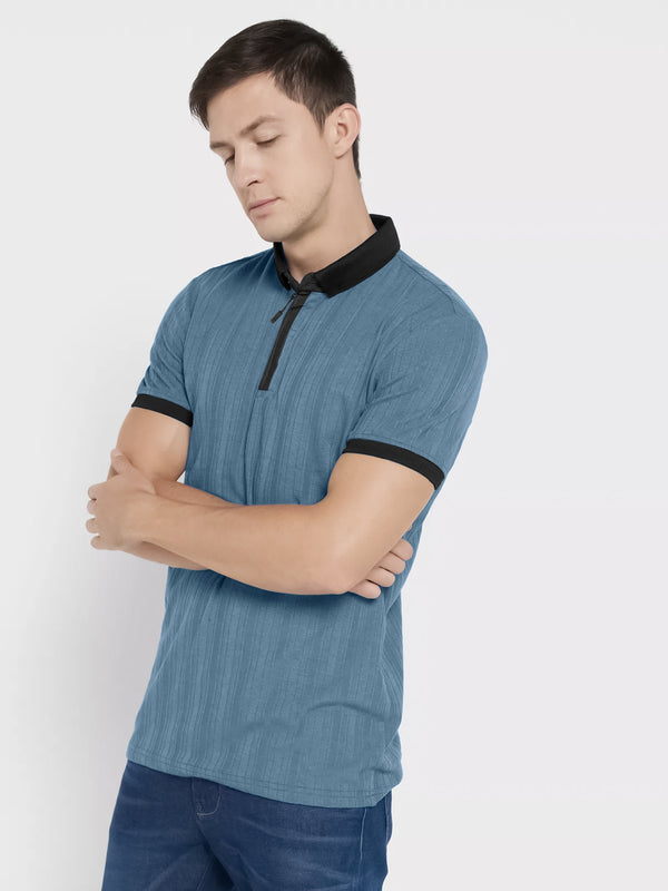 Solid Denim Blue Half Sleeve  Polo T-Shirt