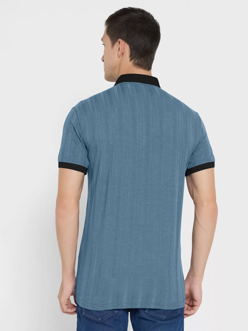Solid Denim Blue Half Sleeve  Polo T-Shirt