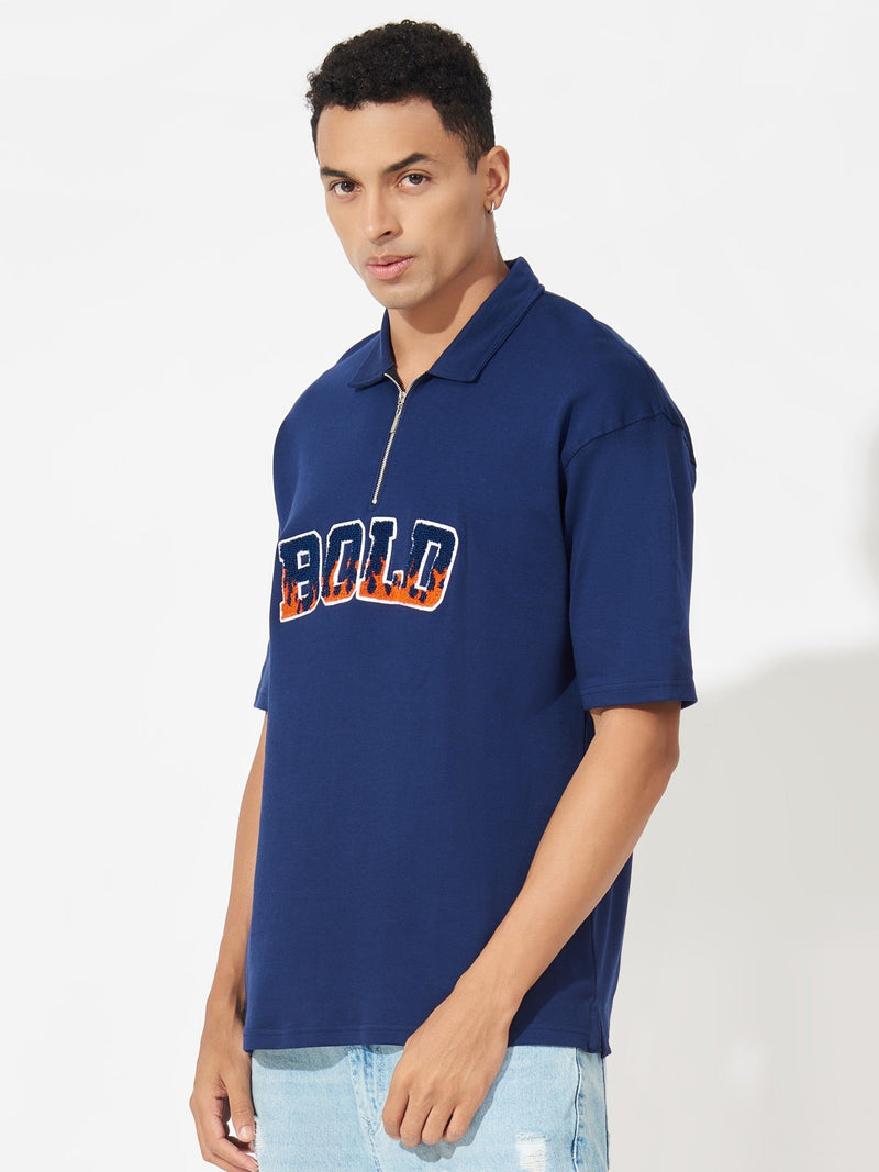 Bold HalfZip Navy Oversized Polo Tshirt