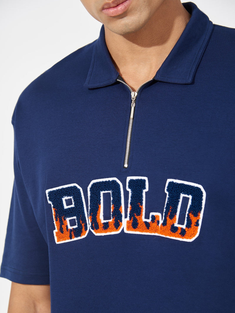 Bold HalfZip Navy Oversized Polo Tshirt