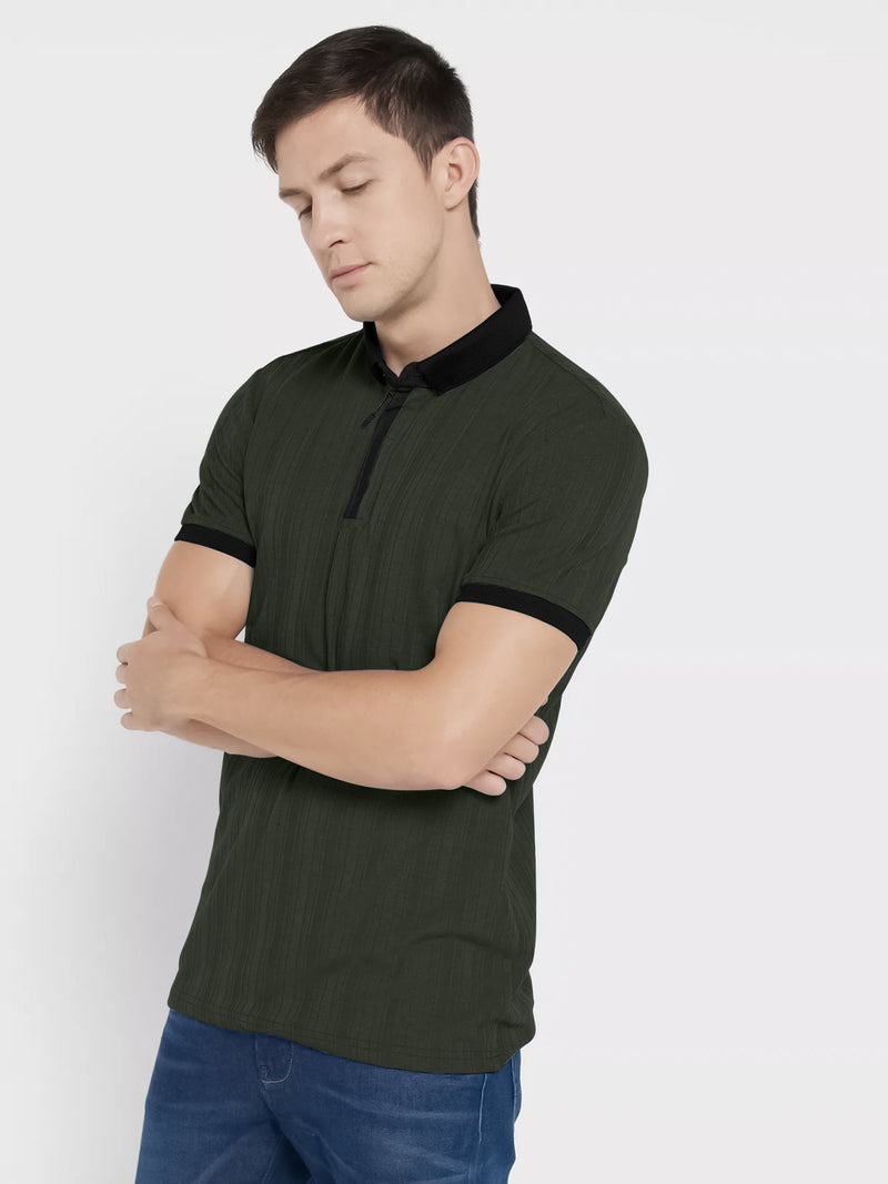 Solid Olive Half Sleeve  Polo T-Shirt