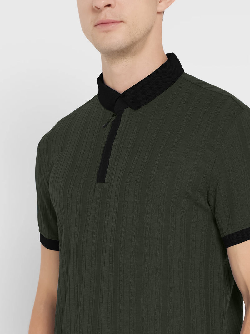 Solid Olive Half Sleeve  Polo T-Shirt