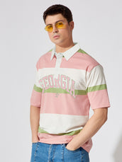 Georgia Oversized Pink Striped Half Sleeve Polo T-Shirt