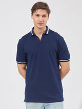 Triple Tuck Pique Navy Polo T-Shirt
