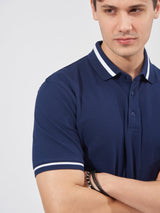 Triple Tuck Pique Navy Polo T-Shirt