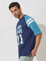 Awesome Navy & Turky Blue Oversized T-Shirt