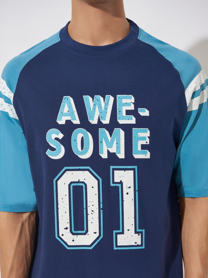 Awesome Navy & Turky Blue Oversized T-Shirt
