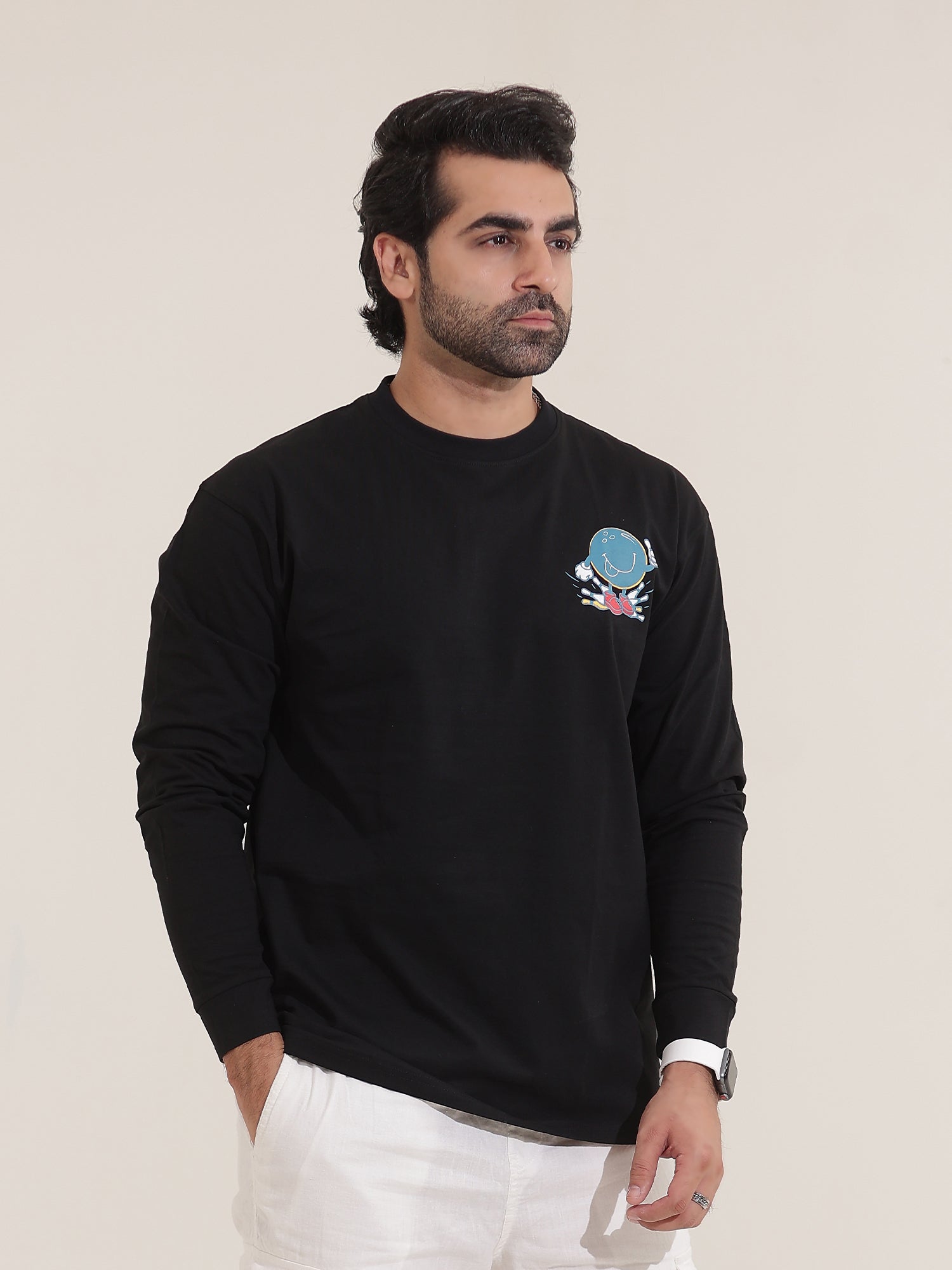 Bowling Black Blue Fullsleeve Oversized T-shirt