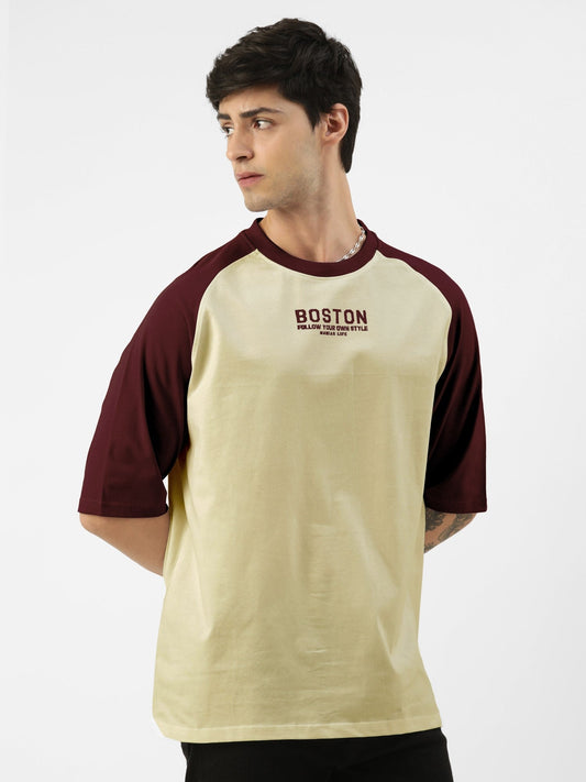 Boston Burgundy Butterscotch Oversized Half Sleeve T-Shirt