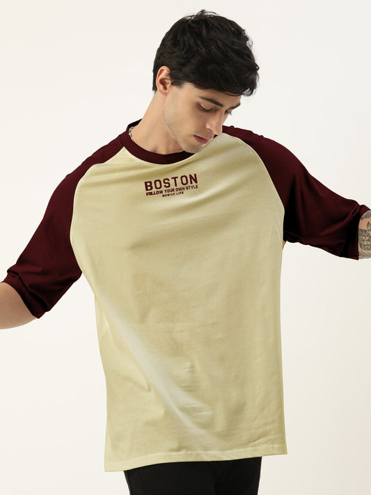 Boston Burgundy Butterscotch Oversized Half Sleeve T-Shirt