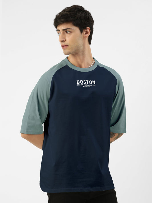 Boston Navy Lite Grey Oversized Half Sleeve T-Shirt