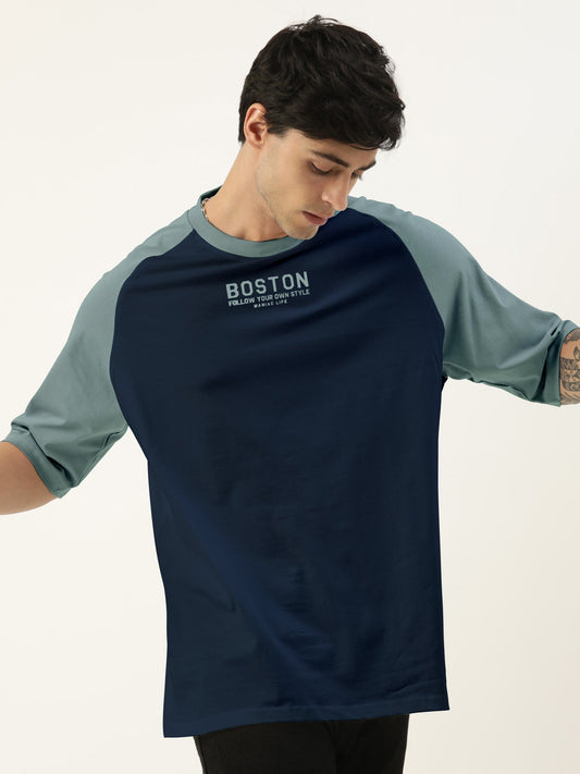 Boston Navy Lite Grey Oversized Half Sleeve T-Shirt
