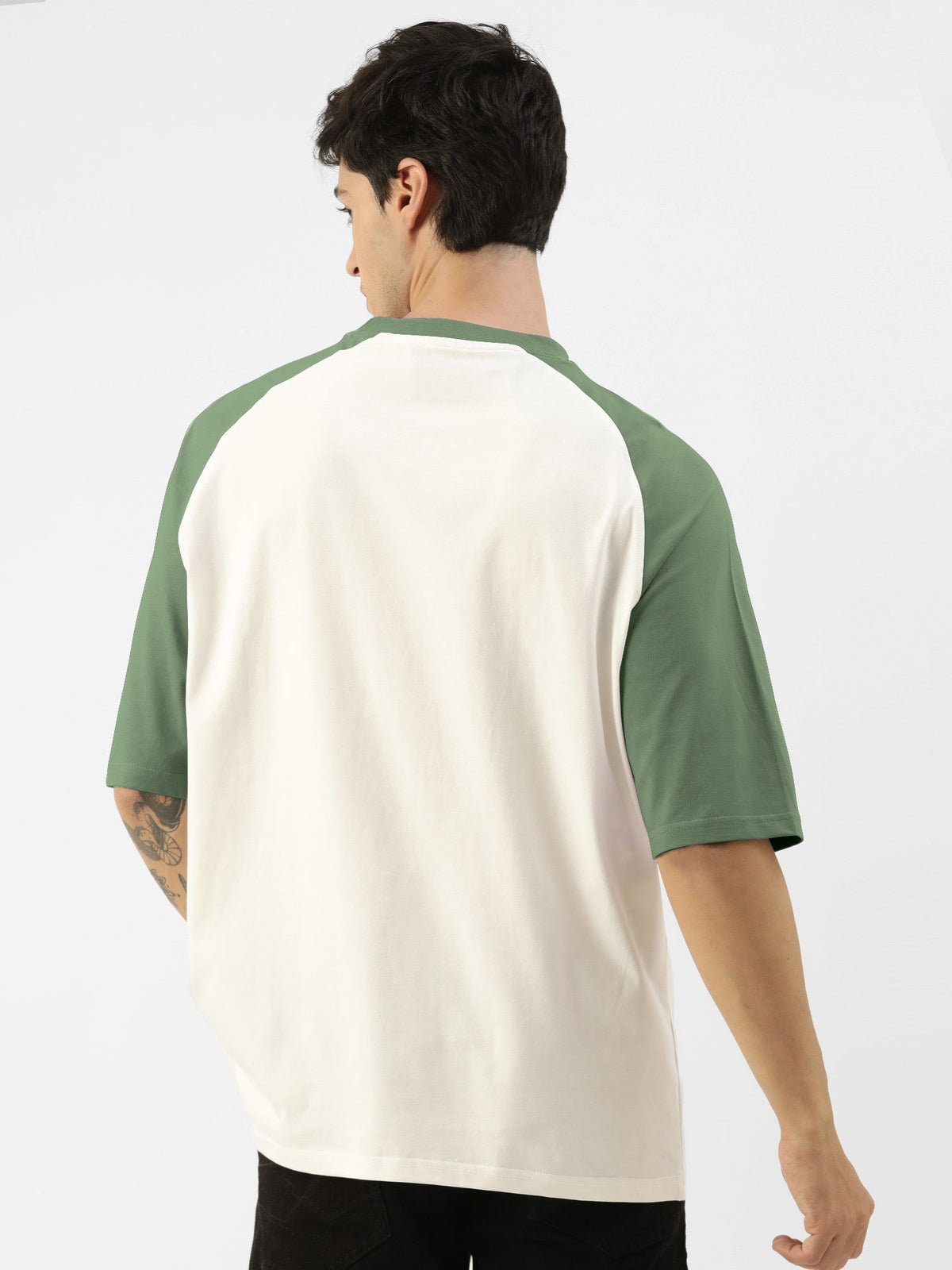 Hunter green half sleeve boston white oversized t-shirt for men - view 3