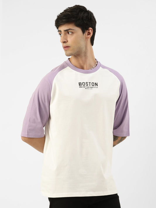 Boston Lavender White Oversized Half Sleeve T-Shirt