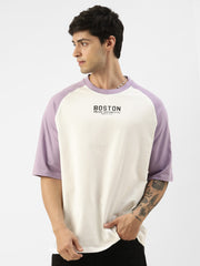 Boston Lavender White Oversized Half Sleeve T-Shirt