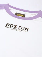 Boston Lavender White Oversized Half Sleeve T-Shirt