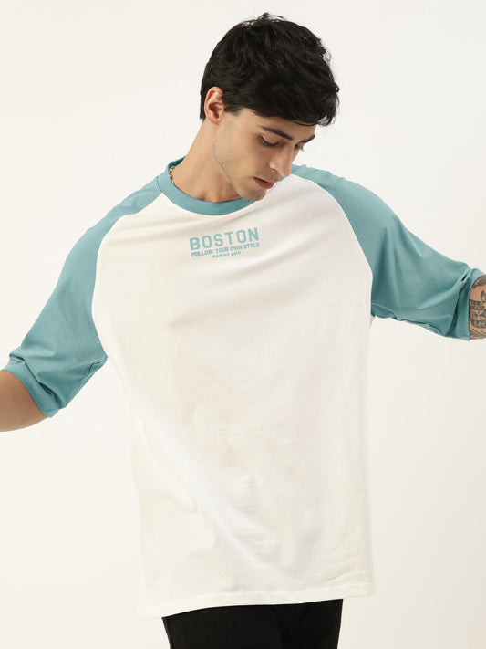 Boston White Turkey Blue Oversized Half Sleeve T-Shirt