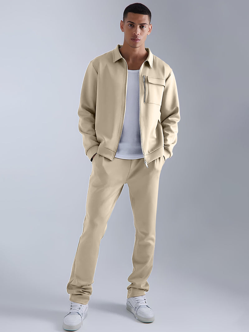 Solid Beige Jacket and Jogger Cozy Cut Co-Ords