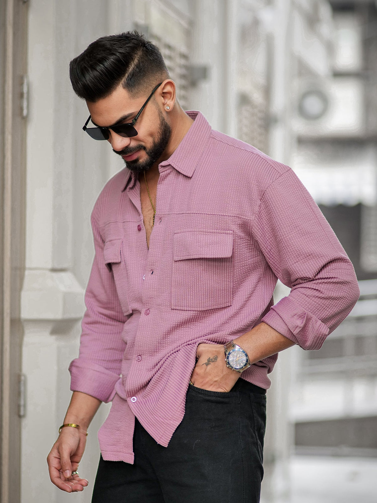 Pink full sleeve elliot knit lycra shirt for men - view 6