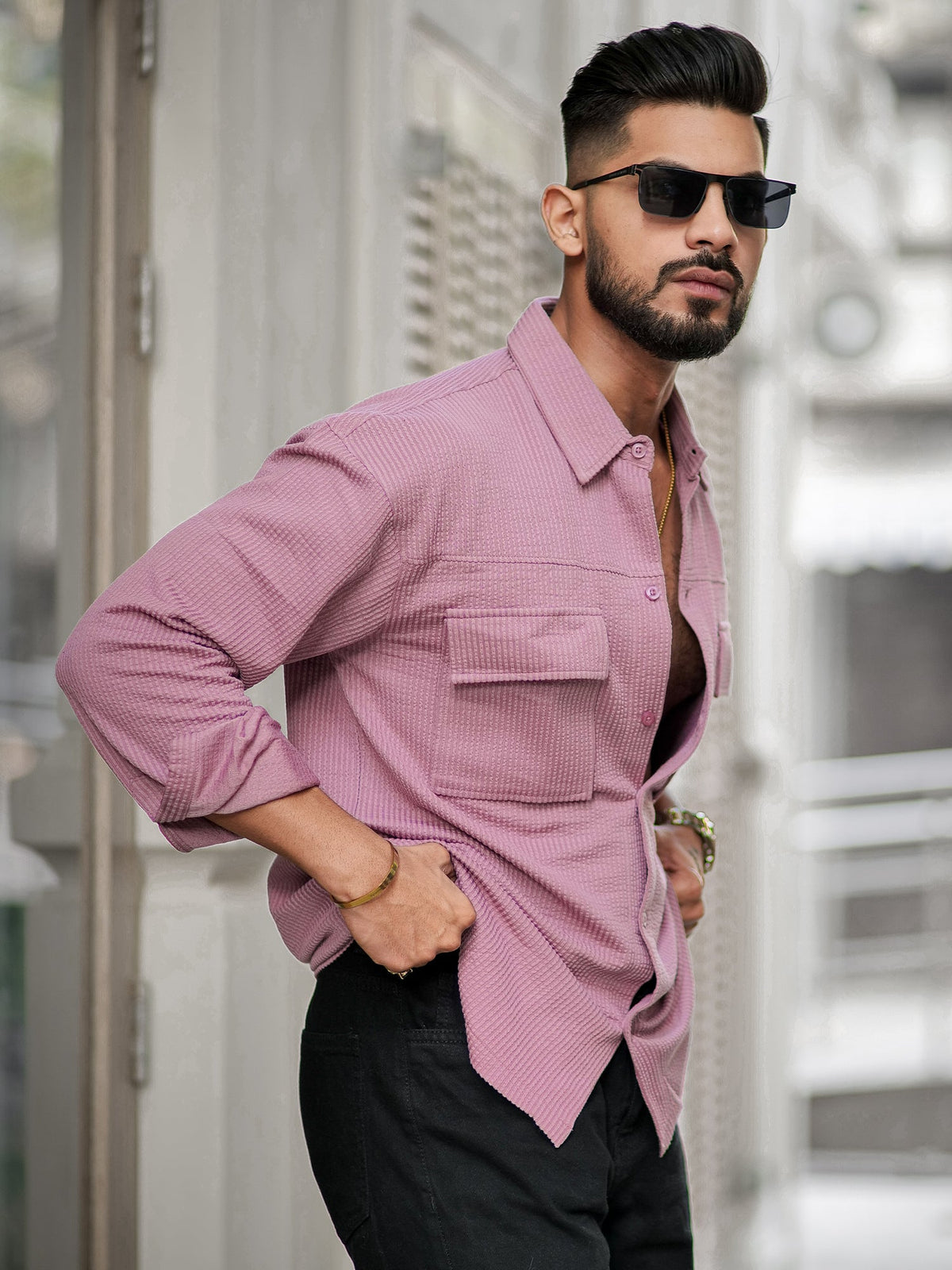 Pink full sleeve elliot knit lycra shirt for men - view 3