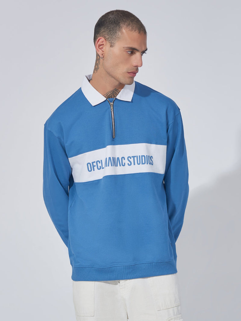 Official Denim Blue Polo Full Sleeve Sweatshirt