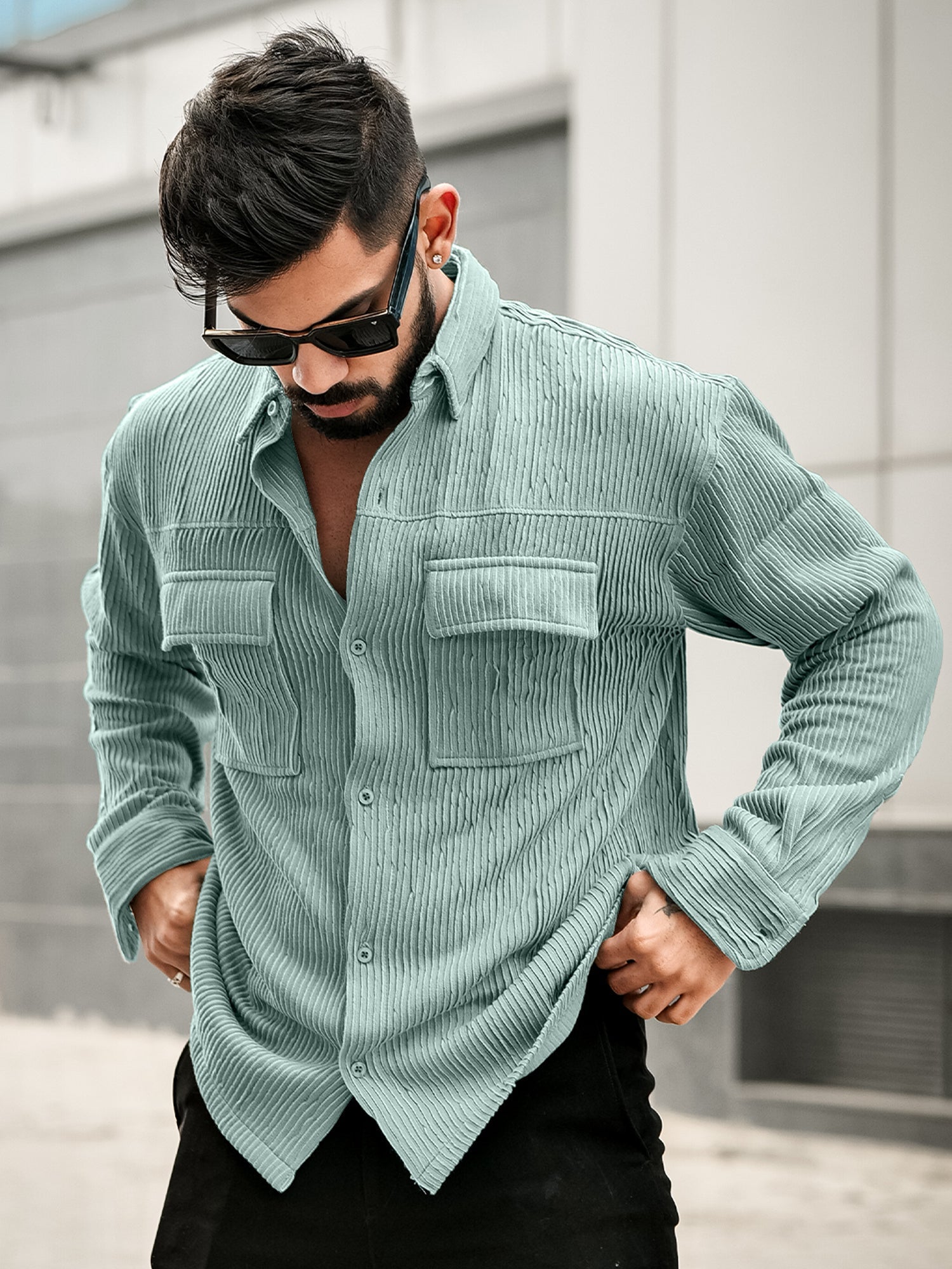 Crochet Green Full Sleeve Shirt