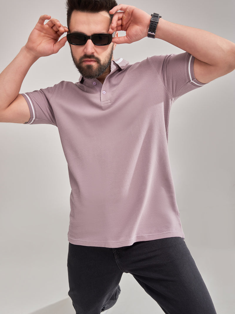 Triple Tuck Pique Dusty Pink Purple Polo T-Shirt