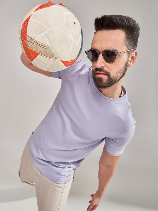 Bold Basic Light Lavender Slim Fit Half Sleeve T-Shirt